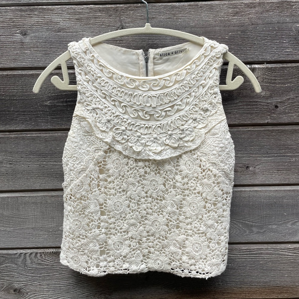 Alice + Olivia Cream Lace Top